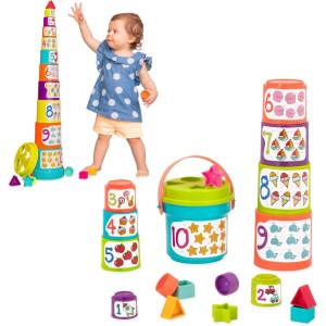 image:imageBattat  Nesting Sorter Set  19 Pieces Stacking Bucket Sort Set  10 Cups amp 8 Shapes  Educational amp Dexterity Toys  18 Months  Sort amp StackSorting Buckets