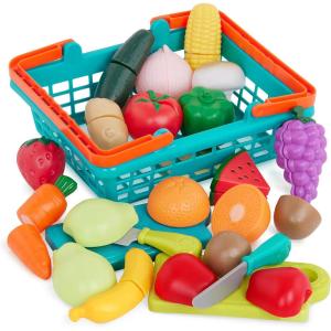 image:imageBattat  Play Food for Toddlers with Farmers Market Basket and Chopping Board Toy Food for Kids Kitchen and Pretend Play for 3 Years 37 PiecesMulticolor
