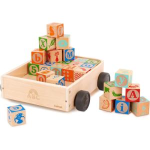 image:imageBattat  Wooden ABC Block Wagon  26 Upper amp Lower Case Alphabet amp 4 Numbers Blocks 30 Pieces 1Inch  Stacking amp Educational Toy for Toddlers 10 MonthsBlocks Wagon