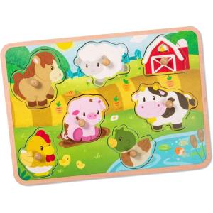 image:imageBattat  Wooden ABC Peg Puzzle for Toddlers  Educational Shape Sorter with Colorful Critters  Early Learning Fine Motor Skills Toys for 2 Year OldsFarm Animals