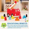 image:imageBattat  Building Blocks  47 Pieces Brick Set  Colorful amp Chunky Bricks  Unique Wheel Bricks  12 Months  Locbloc Red Builders WagonFire Truck