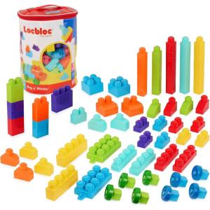 image:imageBattat  Building Blocks  47 Pieces Brick Set  Colorful amp Chunky Bricks  Unique Wheel Bricks  12 Months  Locbloc Red Builders WagonBlocks  80 Pcs