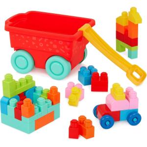 image:imageBattat  Building Blocks  47 Pieces Brick Set  Colorful amp Chunky Bricks  Unique Wheel Bricks  12 Months  Locbloc Red Builders WagonWagon  Blocks  47 Pcs