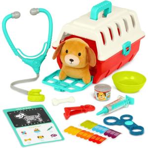 image:imageBattat  Mini Vet Playset 11 Pieces  Plush Dog amp Carrier  Stickers amp Checklist  Toy Stethoscope amp Bone  2 Years  Puppy Care Vet Kit