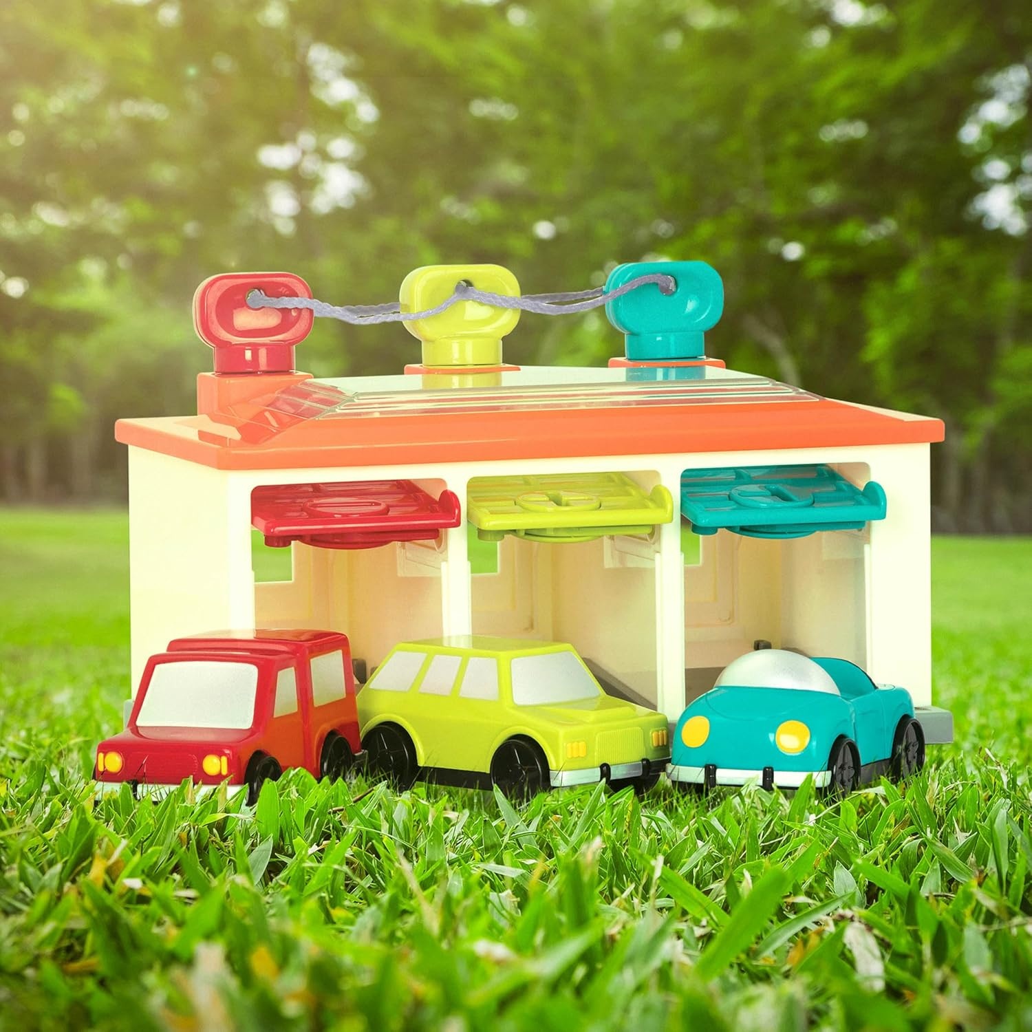 image:imageBattat  Car amp Color Sorting Playset  Cause  and  Effect Toy  Push amp Go Cars  Color  Coded Matching  2 Years  3  Car Garage Red3 Car Garage