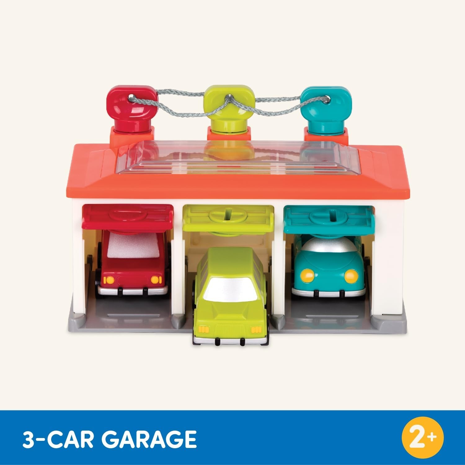 image:imageBattat  Car amp Color Sorting Playset  Cause  and  Effect Toy  Push amp Go Cars  Color  Coded Matching  2 Years  3  Car Garage Red3 Car Garage