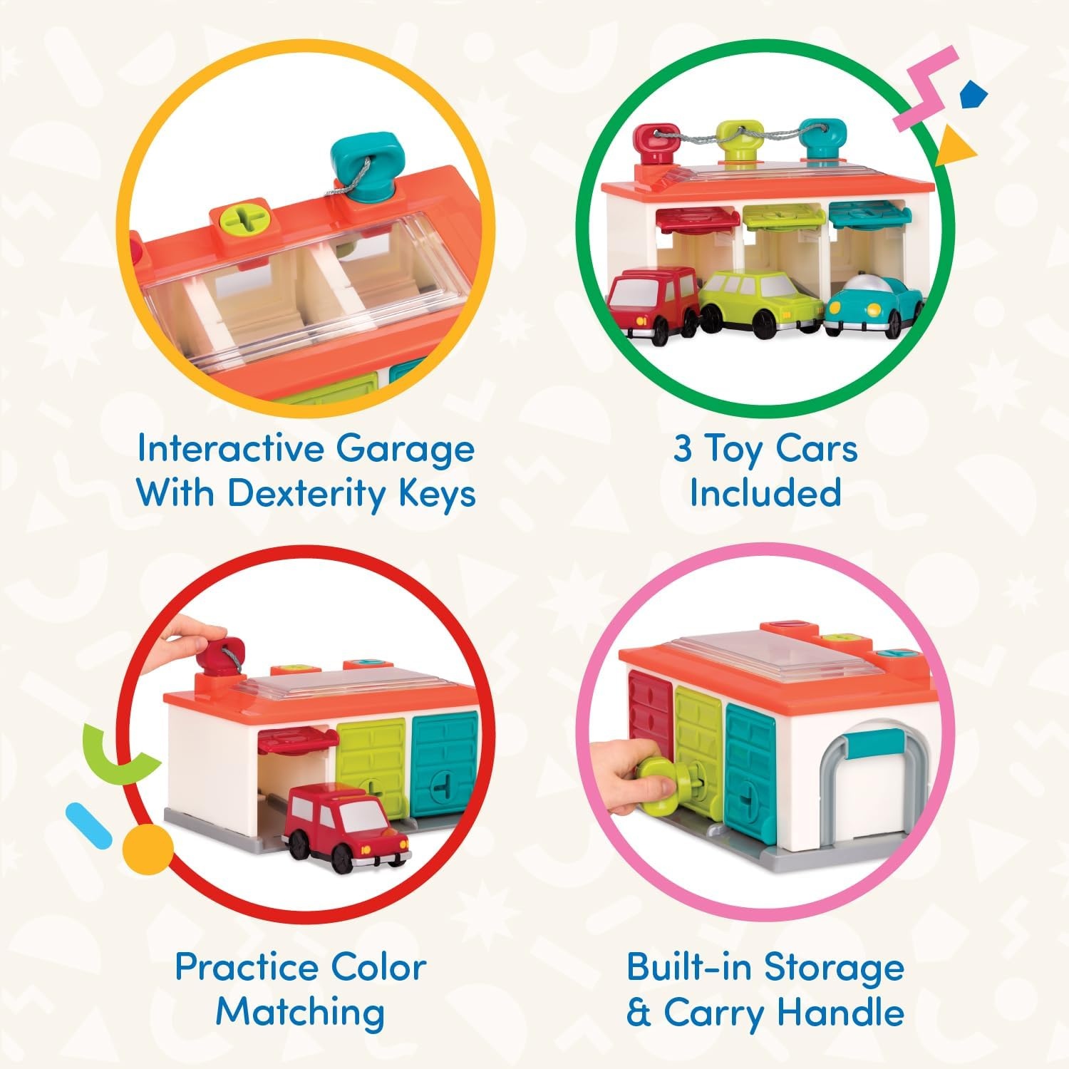 image:imageBattat  Car amp Color Sorting Playset  Cause  and  Effect Toy  Push amp Go Cars  Color  Coded Matching  2 Years  3  Car Garage Red3 Car Garage