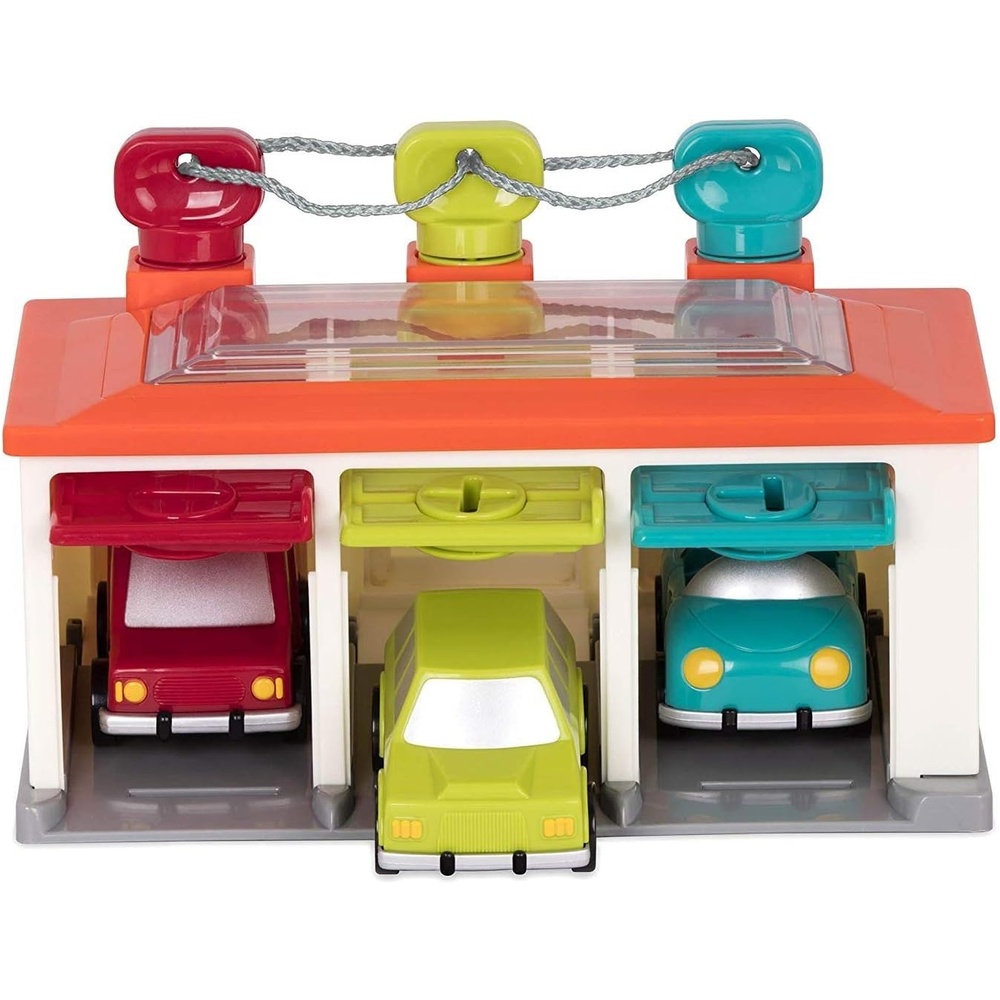 image:imageBattat  Car amp Color Sorting Playset  Cause  and  Effect Toy  Push amp Go Cars  Color  Coded Matching  2 Years  3  Car Garage Red3 Car Garage