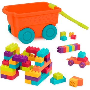 image:imageBattat  Building Blocks amp Wagon  55 Pieces Block Set  Construction Playset for Kids Toddlers  Developmental Toy  18 Months  Locbloc Wagon