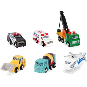 image:imageBattat  Miniature Toy Cars  6 Pieces Wooden Minis  Classic Rescue amp Construction Vehicles  Steamroller Dump Truck  3 Years Wooden Vehicles Set 2Set 1