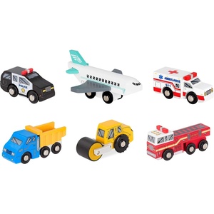 image:imageBattat  Miniature Toy Cars  6 Pieces Wooden Minis  Classic Rescue amp Construction Vehicles  Steamroller Dump Truck  3 Years Wooden Vehicles Set 2Set 2