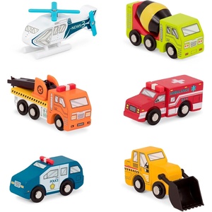 image:imageBattat  Miniature Toy Cars  6 Pieces Wooden Minis  Classic Rescue amp Construction Vehicles  Steamroller Dump Truck  3 Years Wooden Vehicles Set 2Set 3