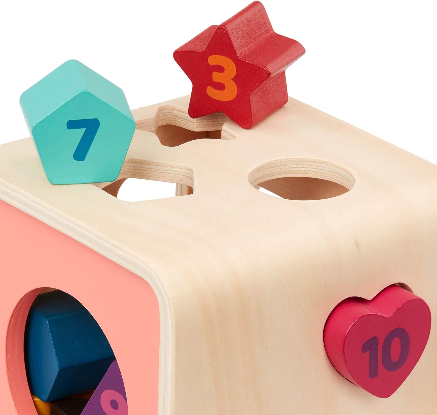image:imageBattat  Shape Sorter for Toddlers Kids Wooden Learning Cube 10 Colorful Wood Shapes with Numbers Count amp Sort Cube 1 Year 