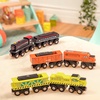 image:imageBattat  Wooden Trains  Toddler Railroad Set  Trains in Yellow Orange and Black  Magnetic Train Engines amp Cars  3 Years   Wooden Locomotives amp Freight Cars
