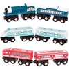 image:imageBattat  Wooden Trains  Toddler Railroad Set  Trains in Red White and Blue  Locomotives amp Passenger Cars  3 Years   Wooden Passenger Trains
