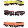 image:imageBattat  Wooden Trains  Toddler Railroad Set  Trains in Yellow Orange and Black  Magnetic Train Engines amp Cars  3 Years   Wooden Locomotives amp Freight Cars